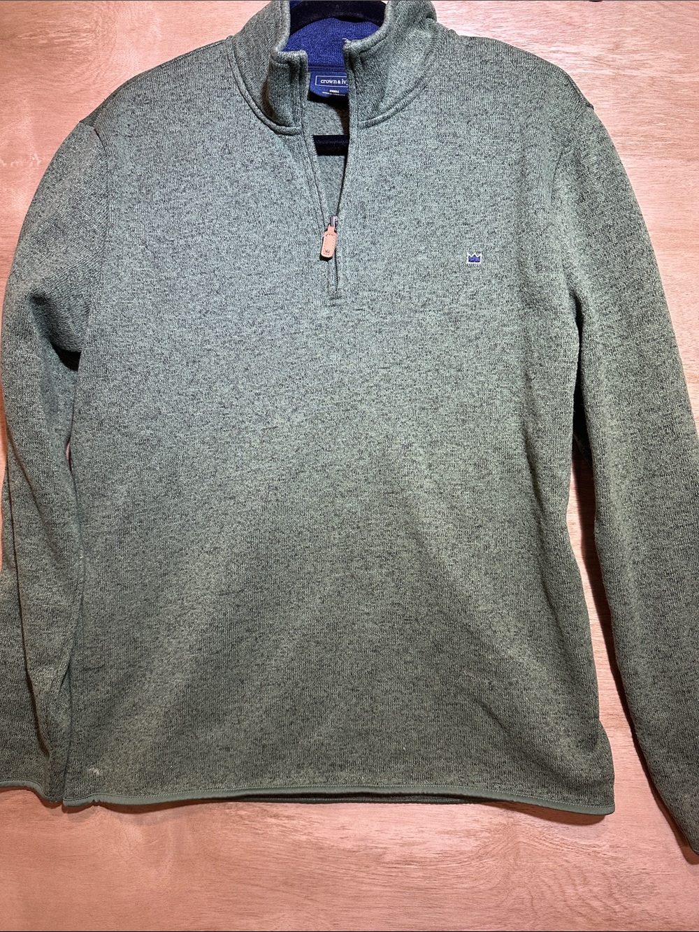crown & ivy Olive Green Quarter-Zip Sweater Pullover